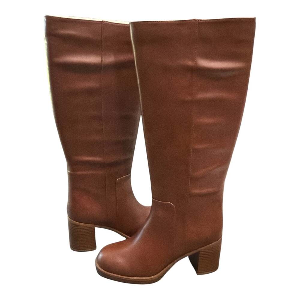 On 34th Priscillaa Tall Knee High Boots Burnt Copper Brown Block Heel 10M NIB